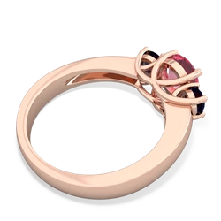 Lab Pink Sapphire Three Stone Round Trellis 14K Rose Gold ring R4018