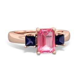 Lab Pink Sapphire Three Stone Emerald-Cut Trellis 14K Rose Gold ring R4021