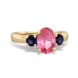 Lab Pink Sapphire Three Stone Oval Trellis 14K Yellow Gold ring R4024