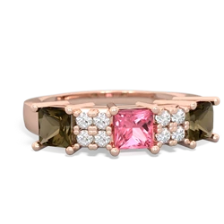 Lab Pink Sapphire Three Stone Diamond Cluster 14K Rose Gold ring R2592