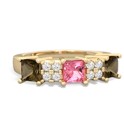 Lab Pink Sapphire Three Stone Diamond Cluster 14K Yellow Gold ring R2592