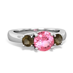 Lab Pink Sapphire Three Stone Round Trellis 14K White Gold ring R4018