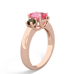 Lab Pink Sapphire Three Stone Oval Trellis 14K Rose Gold ring R4024