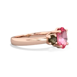 Lab Pink Sapphire Three Stone Oval Trellis 14K Rose Gold ring R4024