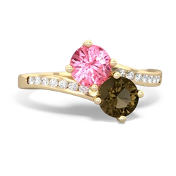 Lab Pink Sapphire Channel Set Two Stone 14K Yellow Gold ring R5303