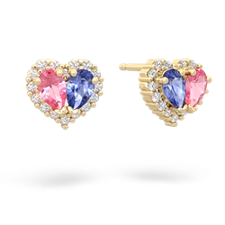 Lab Pink Sapphire Halo 14K Yellow Gold earrings E7008