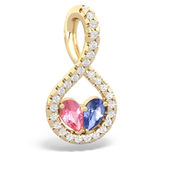 Lab Pink Sapphire Pave Twist 'One Heart' 14K Yellow Gold pendant P5360