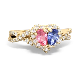 Lab Pink Sapphire Diamond Twist 'One Heart' 14K Yellow Gold ring R2640HRT