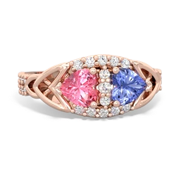 Lab Pink Sapphire Sparkling Celtic Knot 14K Rose Gold ring R2645