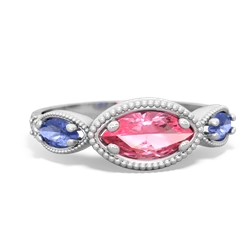 Lab Pink Sapphire Milgrain Marquise 14K White Gold ring R5700