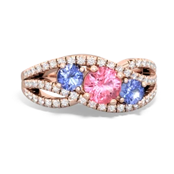 Lab Pink Sapphire Three Stone Aurora 14K Rose Gold ring R3080