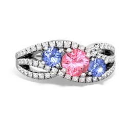 Lab Pink Sapphire Three Stone Aurora 14K White Gold ring R3080