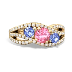 Lab Pink Sapphire Three Stone Aurora 14K Yellow Gold ring R3080