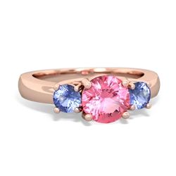 Lab Pink Sapphire Three Stone Round Trellis 14K Rose Gold ring R4018