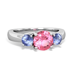 Lab Pink Sapphire Three Stone Round Trellis 14K White Gold ring R4018