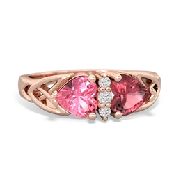 Lab Pink Sapphire Celtic Knot Double Heart 14K Rose Gold ring R5040