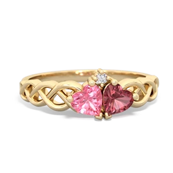 Lab Pink Sapphire Heart To Heart Braid 14K Yellow Gold ring R5870