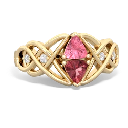 Lab Pink Sapphire Keepsake Celtic Knot 14K Yellow Gold ring R5300