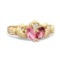 Lab Pink Sapphire 'Our Heart' Claddagh 14K Yellow Gold ring R2388