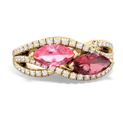 Lab Pink Sapphire Diamond Rivers 14K Yellow Gold ring R3070