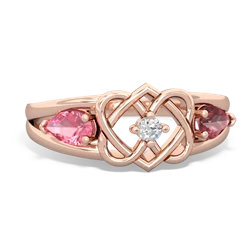 Lab Pink Sapphire Hearts Intertwined 14K Rose Gold ring R5880