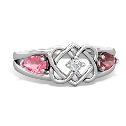 Lab Pink Sapphire Hearts Intertwined 14K White Gold ring R5880