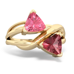 Lab Pink Sapphire Split Band Swirl 14K Yellow Gold ring R2341