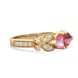 Lab Pink Sapphire Diamond Butterflies 14K Yellow Gold ring R5601