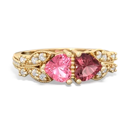 Lab Pink Sapphire Diamond Butterflies 14K Yellow Gold ring R5601