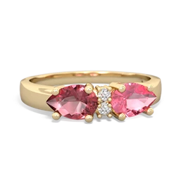 Lab Pink Sapphire Pear Bowtie 14K Yellow Gold ring R0865