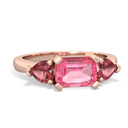 Lab Pink Sapphire Three Stone 14K Rose Gold ring R5235