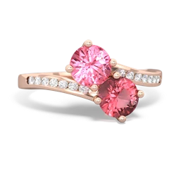 Lab Pink Sapphire Channel Set Two Stone 14K Rose Gold ring R5303