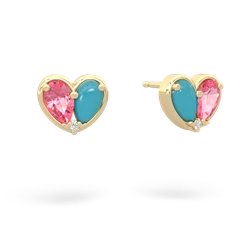 Lab Pink Sapphire 'Our Heart' 14K Yellow Gold earrings E5072