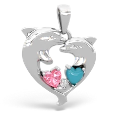 Lab Pink Sapphire Dolphin Heart 14K White Gold pendant P5820