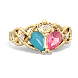 Lab Pink Sapphire 'One Heart' Celtic Knot Claddagh 14K Yellow Gold ring R5322