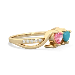 Lab Pink Sapphire Side By Side 14K Yellow Gold ring R3090