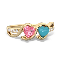 Lab Pink Sapphire Side By Side 14K Yellow Gold ring R3090