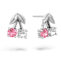 Lab Pink Sapphire Sweet Cherries 14K White Gold earrings E7001