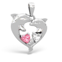 Lab Pink Sapphire Dolphin Heart 14K White Gold pendant P5820