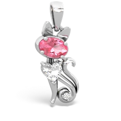 Lab Pink Sapphire Kitten 14K White Gold pendant P5780