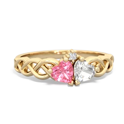 Lab Pink Sapphire Heart To Heart Braid 14K Yellow Gold ring R5870