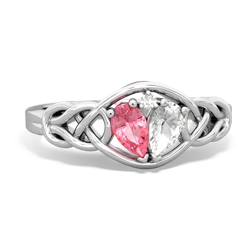 Lab Pink Sapphire Celtic Love Knot 14K White Gold ring R5420