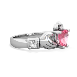 Lab Pink Sapphire Claddagh Keepsake 14K White Gold ring R5245