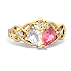 Lab Pink Sapphire 'One Heart' Celtic Knot Claddagh 14K Yellow Gold ring R5322