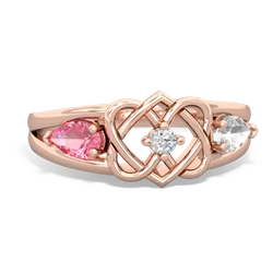 Lab Pink Sapphire Hearts Intertwined 14K Rose Gold ring R5880