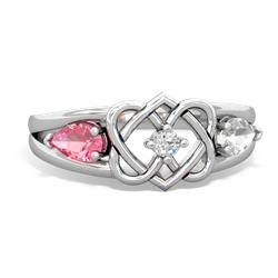 Lab Pink Sapphire Hearts Intertwined 14K White Gold ring R5880