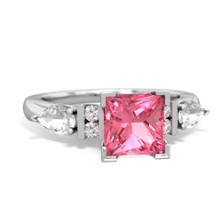 Lab Pink Sapphire 6Mm Princess Eternal Embrace Engagement 14K White Gold ring C2002