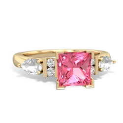 Lab Pink Sapphire 6Mm Princess Eternal Embrace Engagement 14K Yellow Gold ring C2002