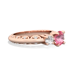 Lab Pink Sapphire Art Deco Eternal Embrace Engagement 14K Rose Gold ring C2003