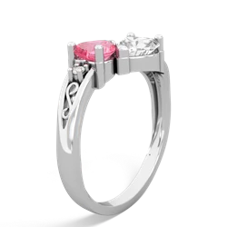 Lab Pink Sapphire Snuggling Hearts 14K White Gold ring R2178